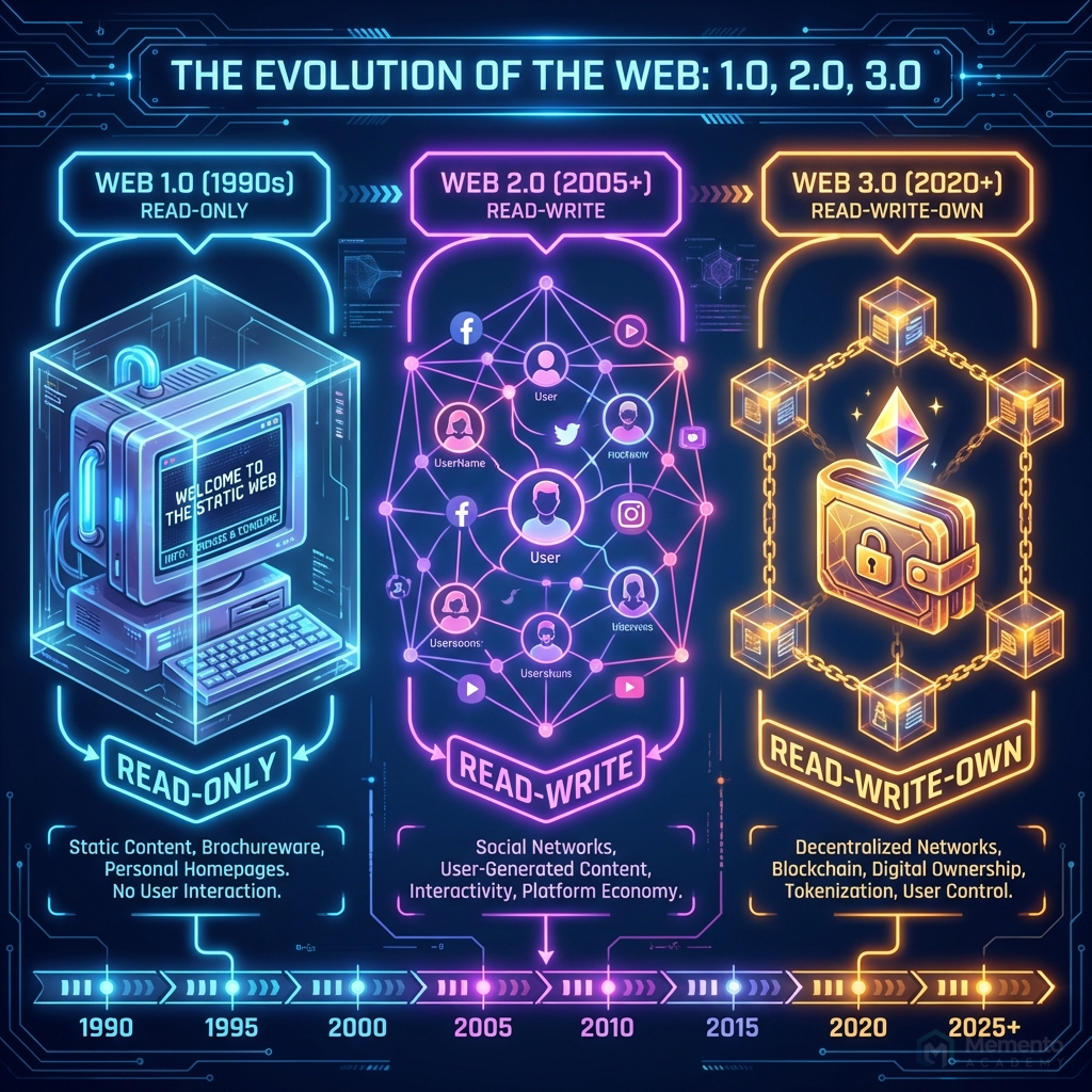 Web 1.0 vs Web 2.0 vs Web 3.0 Evolution Diagram